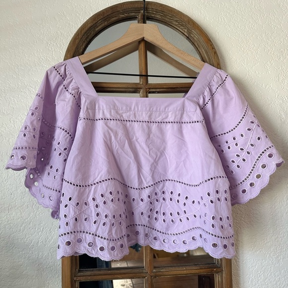 Rails Orchid Eyelet Embroidered Crop Top Lavender Purple Small - Picture 2 of 9